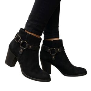 ASH Falcon Harness Moto Ankle Boots Black Brushed Leather Chunky Heels 38 8